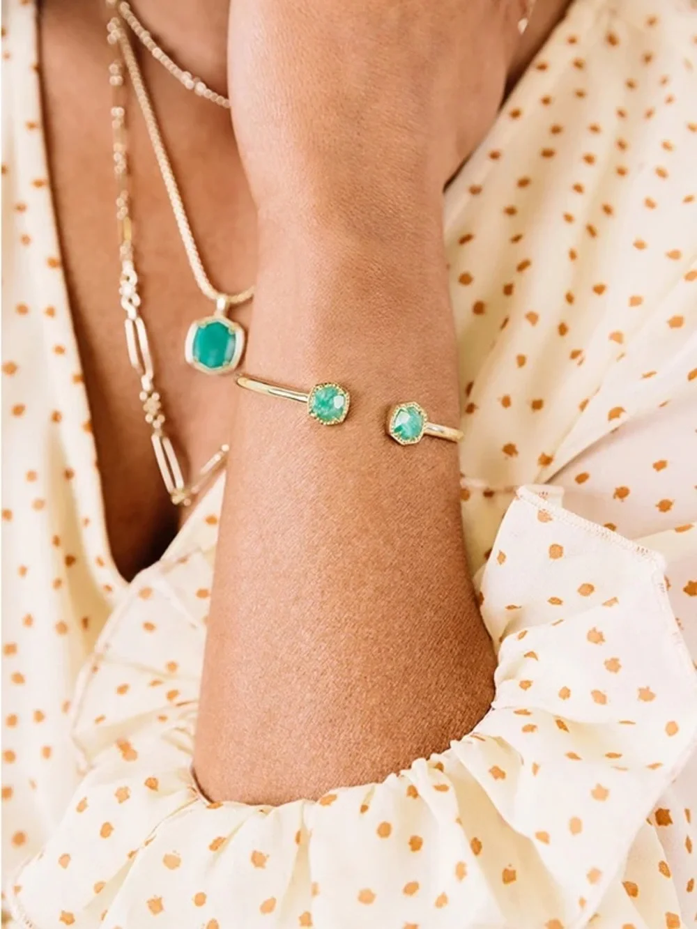 Kendra Scott Gold Cuff Bracelet with Dark Teal Amazonite Stones